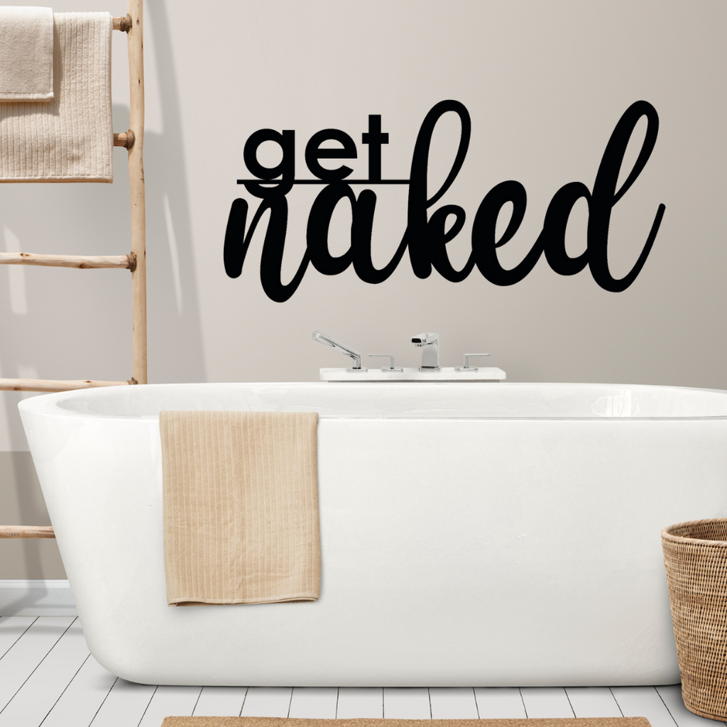 Schriftzug 3D aus Holz "get naked" | Holz Schriftzug