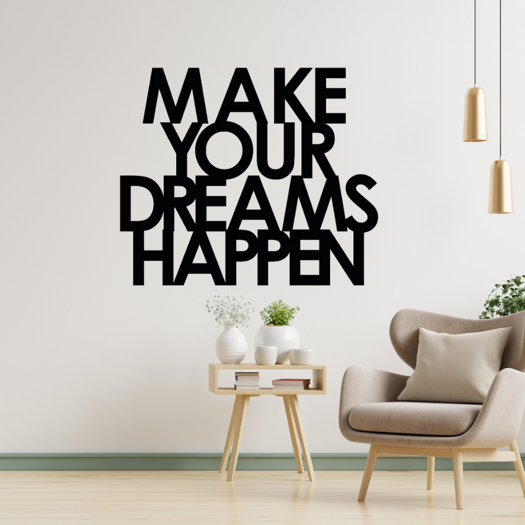Schriftzug 3D aus Holz "MAKE YOUR DREAMS HAPPEN"