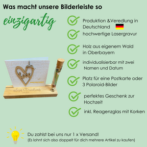 Geldgeschenk für Hochzeit mit Gravur und Blumenvase | Kartenaufsteller | Bilderleiste | Hochzeitsgeschenk | Hochzeit