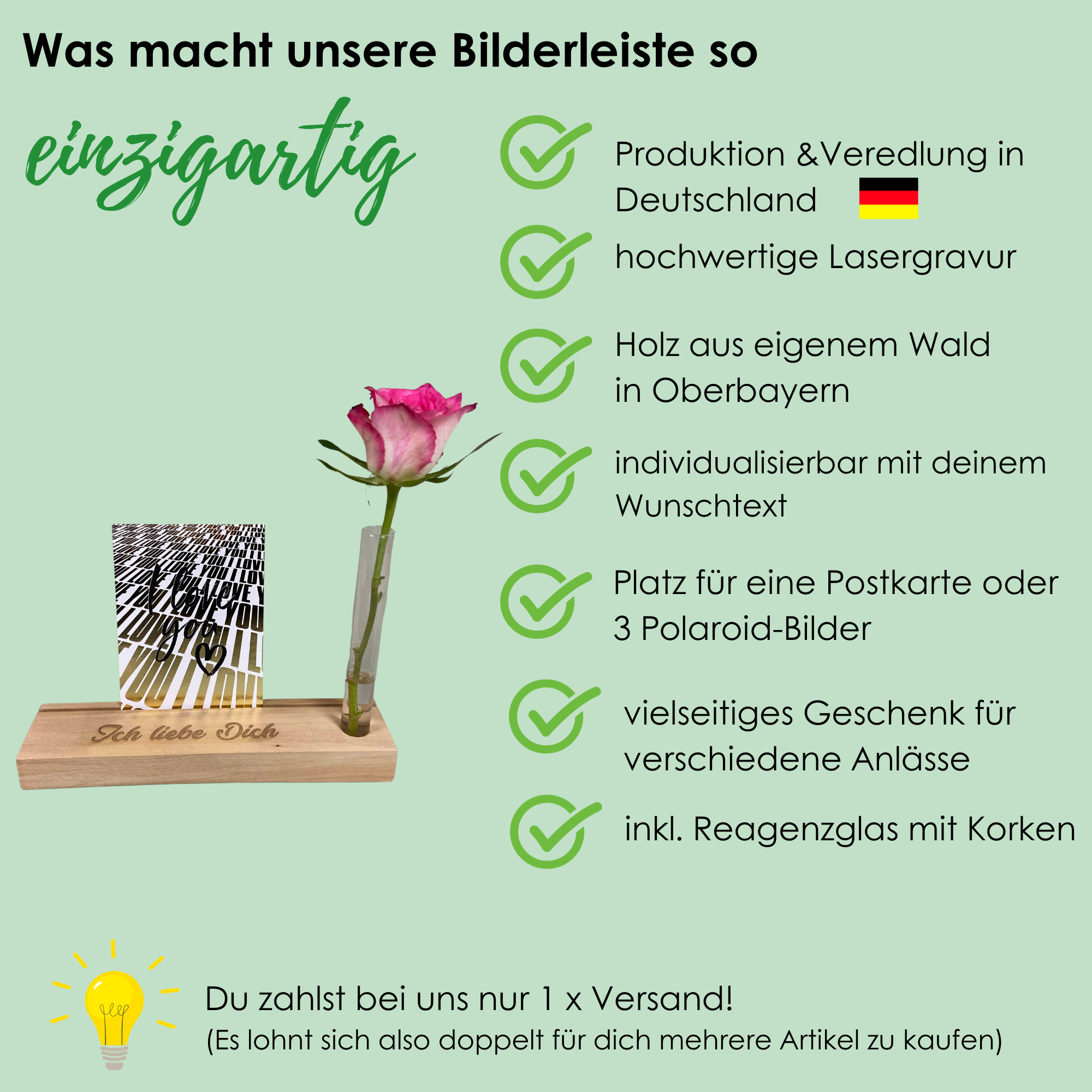 Kartenhalter mit Gravur und Blumenvase