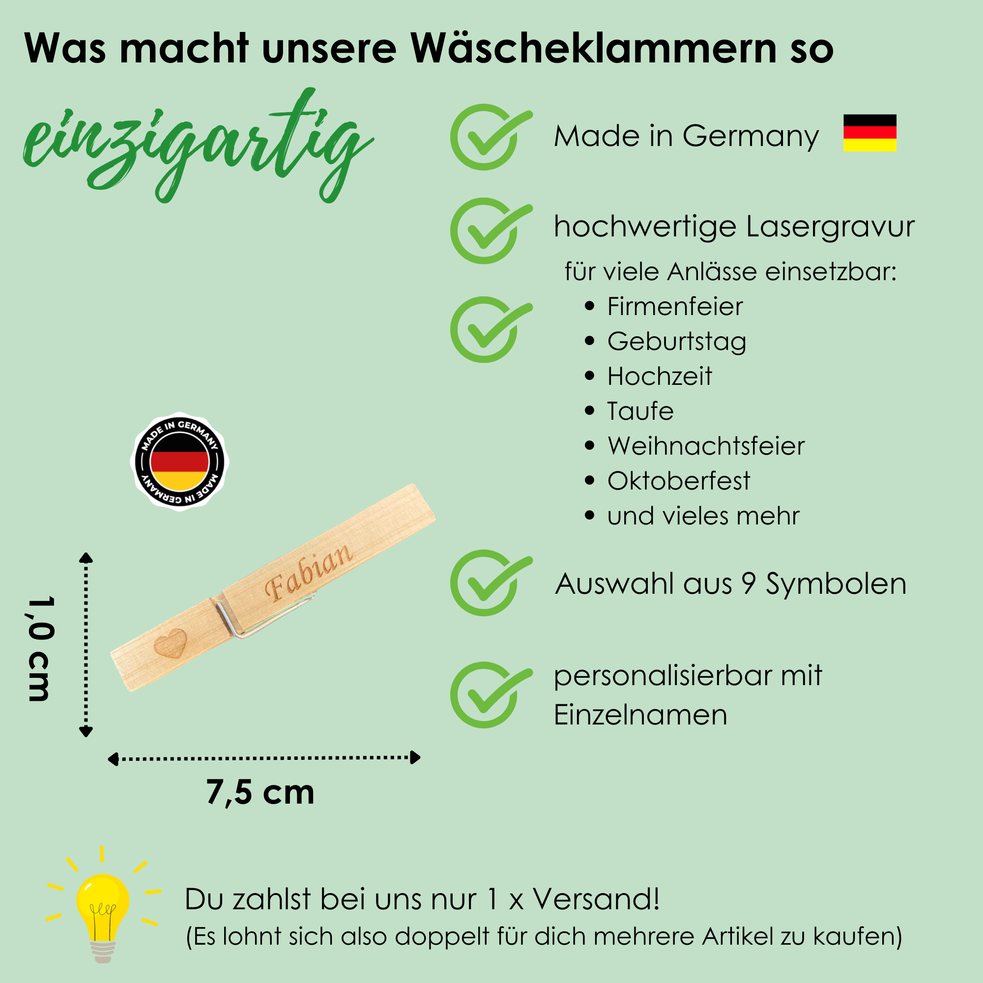 Wäscheklammer graviert mit Einzelnamen| Wiesnglubberl | Glubbal | Hochzeitsgeschenk