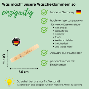 Wäscheklammer graviert mit Einzelnamen| Wiesnglubberl | Glubbal | Hochzeitsgeschenk
