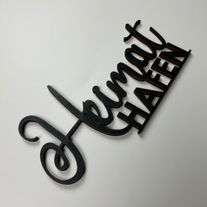 Schriftzug 3D aus Holz "Heimathafen"