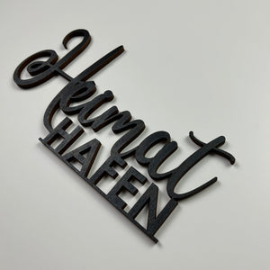 Schriftzug 3D aus Holz "Heimathafen"
