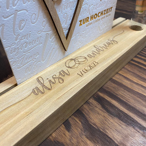 Geldgeschenk für Hochzeit mit Gravur und Blumenvase | Kartenaufsteller | Bilderleiste | Hochzeitsgeschenk | Hochzeit
