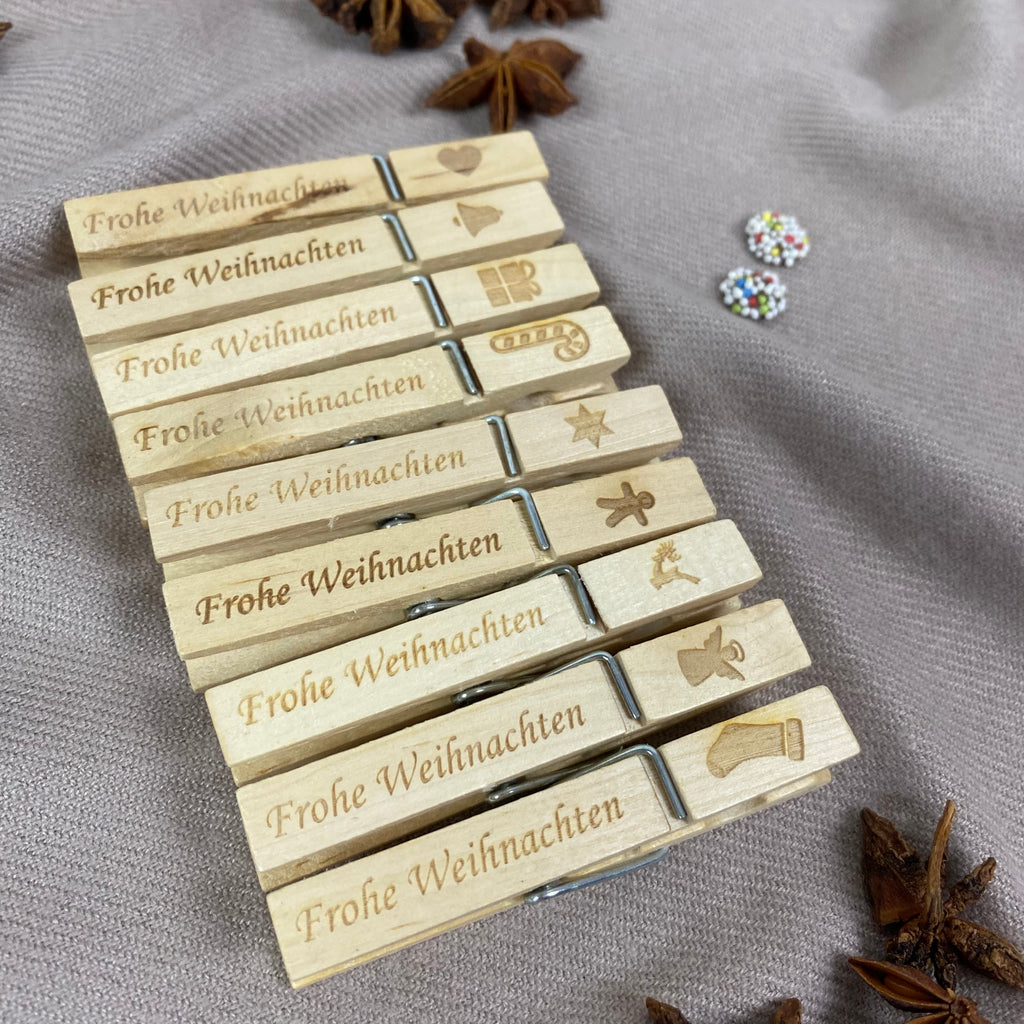 Wäscheklammer "Frohe Weihnachten" aus Holz