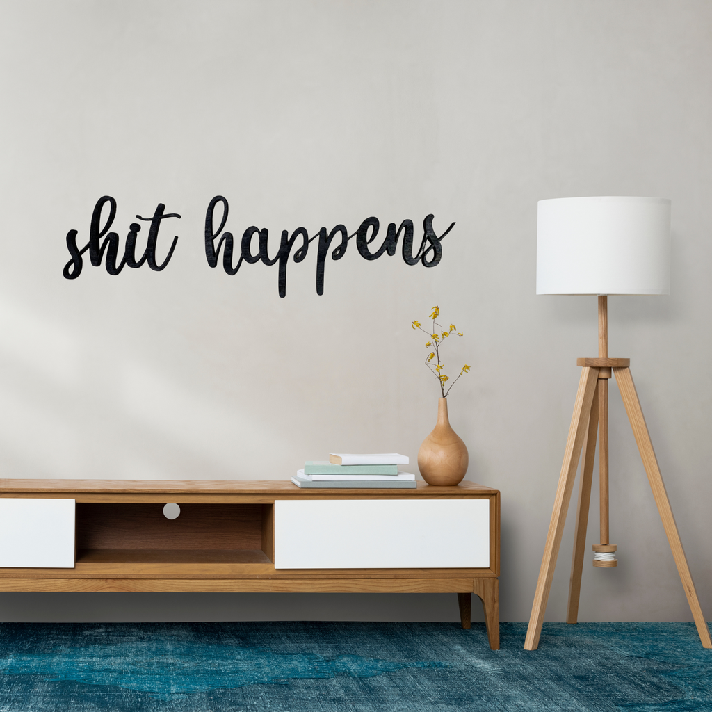 Schriftzug 3D aus Holz "shit happens" | Holz Schriftzug | Wandtattoo Holz | Wanddeko