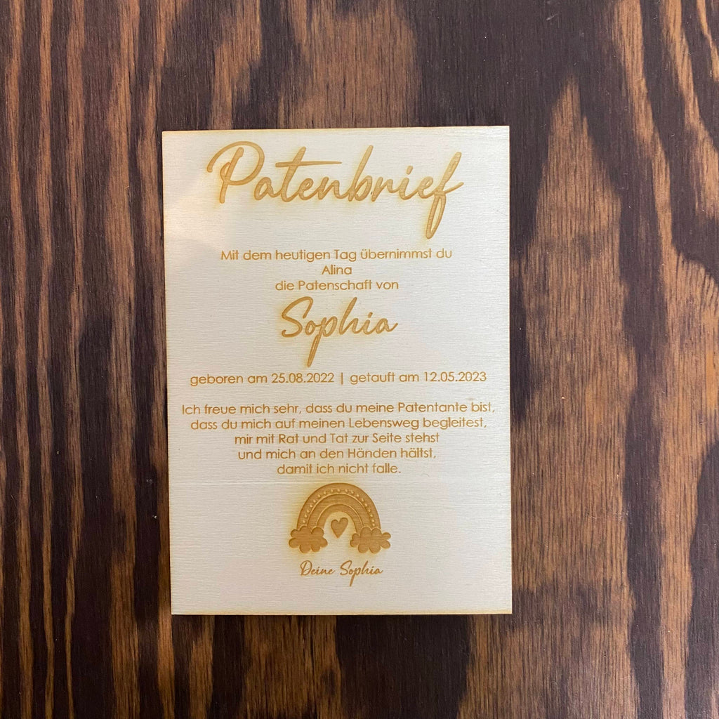 Patenbrief aus Holz | personalisiertes Geschenk vom Taufkind für den Paten | Geschenk zur Taufe