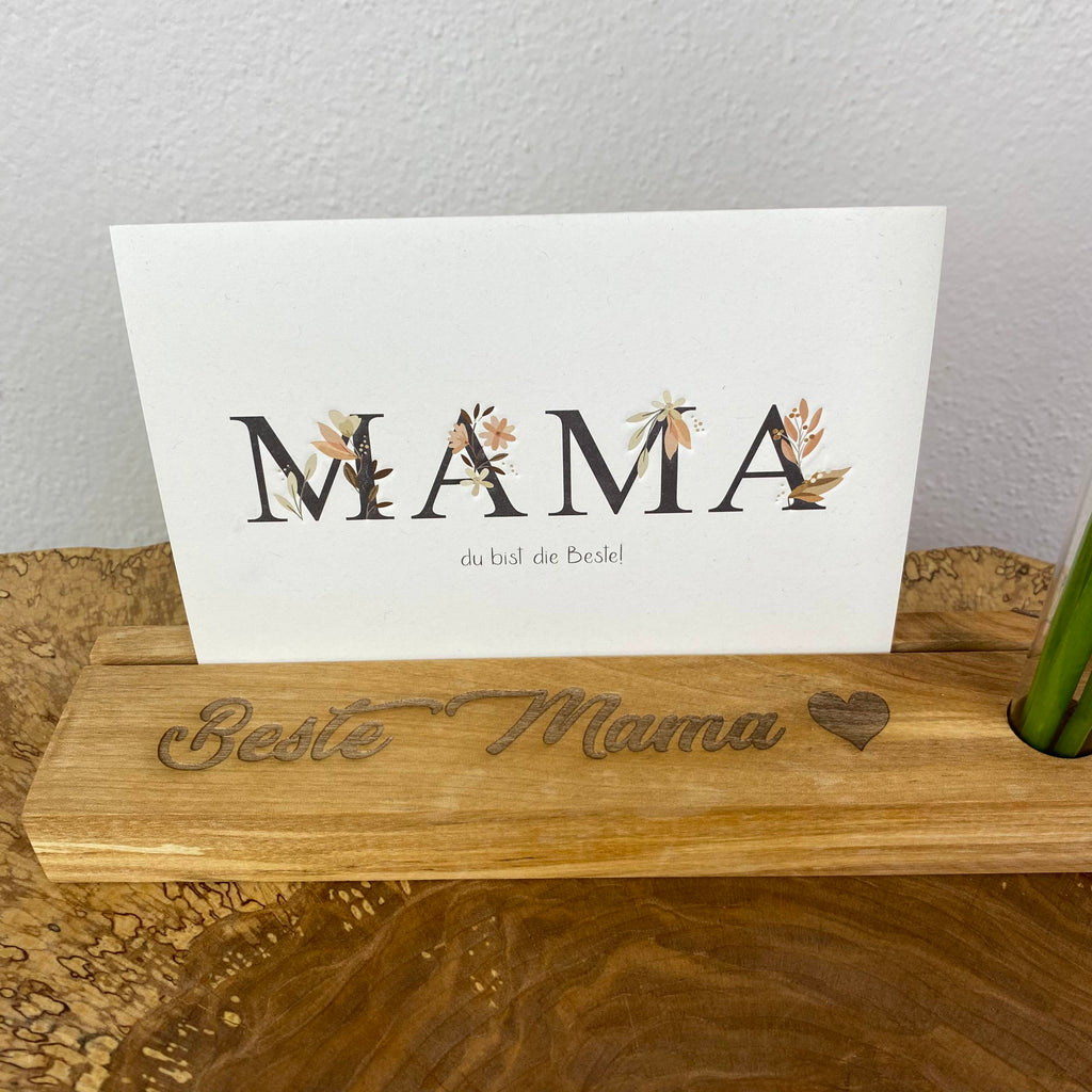 Beste Mama Kartenhalter mit Blumenvase | Fotoleiste | Kartenaufsteller | Bilderleiste | Muttertagsgeschenk | Muttertag