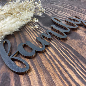 Schriftzug 3D aus Holz family | Holz Schriftzug | Wandtattoo Holz | Wanddeko