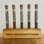 Gewürzständer klein 5er personalisiert, Gewürzregal aus Altholz