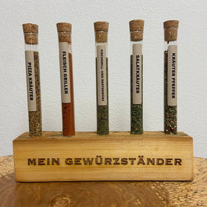 Gewürzständer klein 5er personalisiert, Gewürzregal aus Altholz
