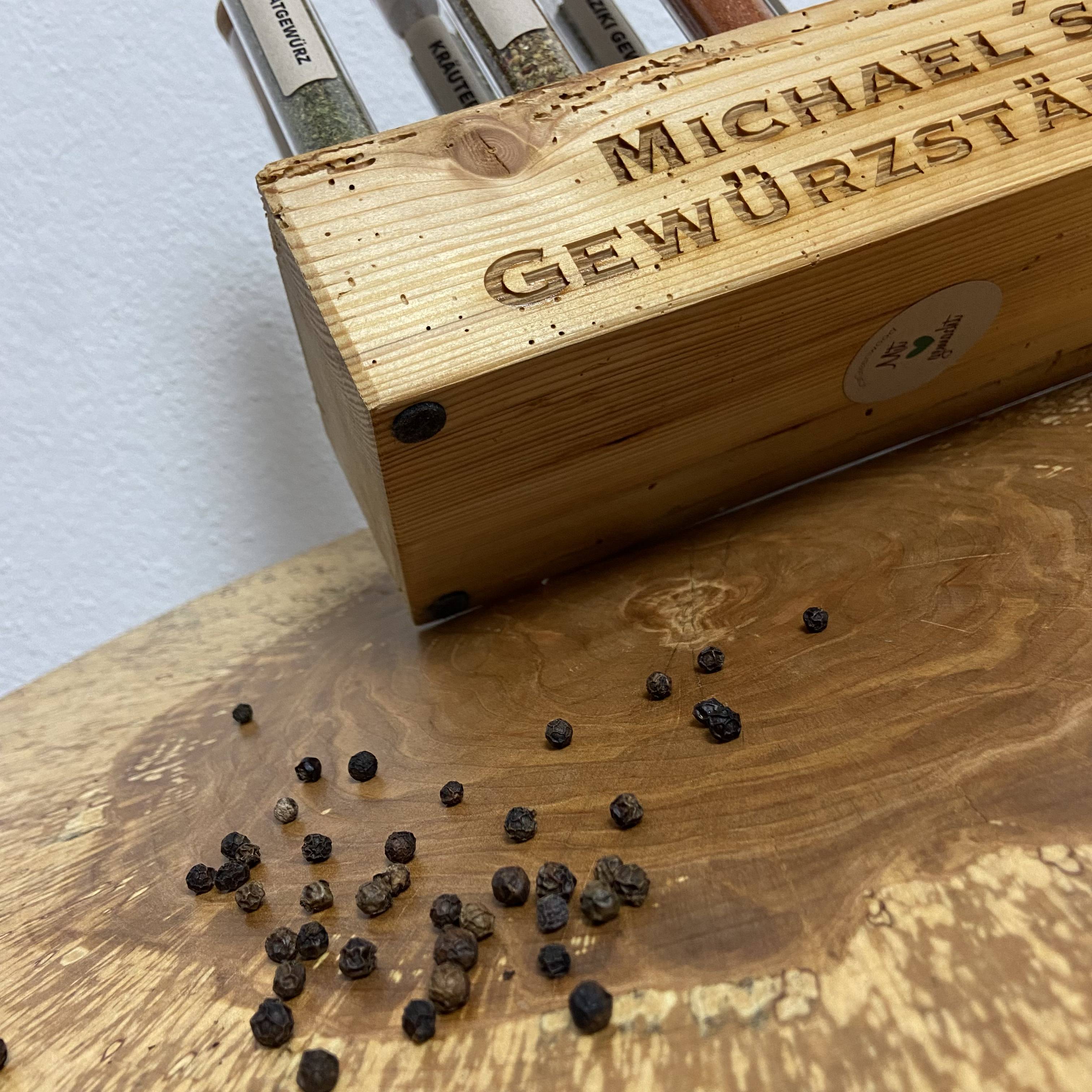 Gewürzständer groß 10er personalisiert, Gewürzregal aus Altholz